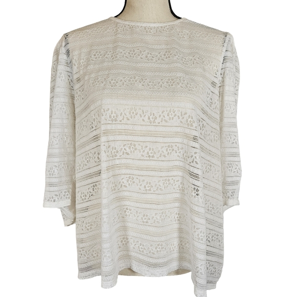 Treasure&Bond Beautiful Lace Blouse, 3X, Ivory - Picture 1 of 14